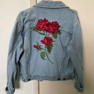 Aritzia rose-embroidered denim jacket